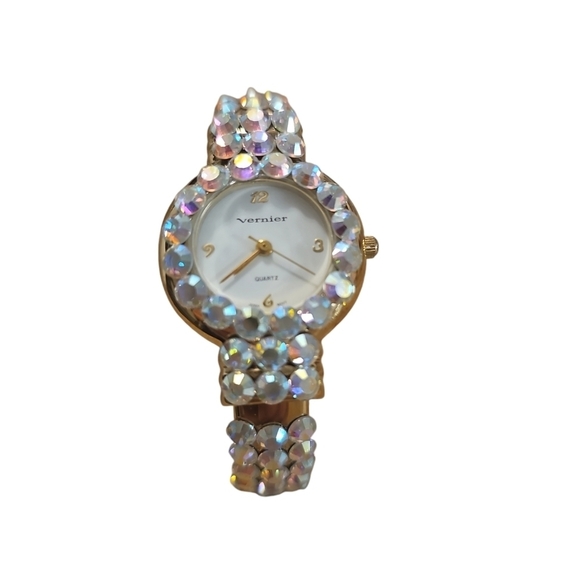 Vintage Vernier AB Swarovski Crystal Cuff Bracelet Watch - Picture 10 of 10